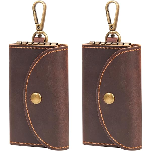 UVKDEENK 2 Pack Mens Key Case, Retro Crazy Horse Leather Car Key